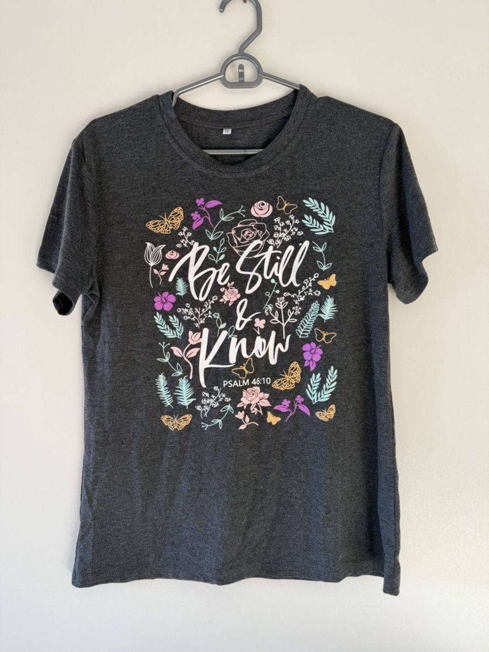 Women's Charcoal 'Be Still & Know' Floral Graphic Tee